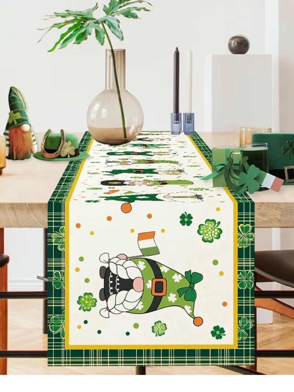 St. Patrick's Day Gnome Table Runner - Green Holiday Decor